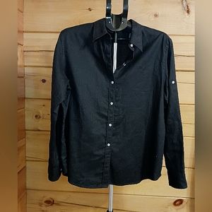 Lauren by Ralph Lauren linen button down with tab button sleeves XL black